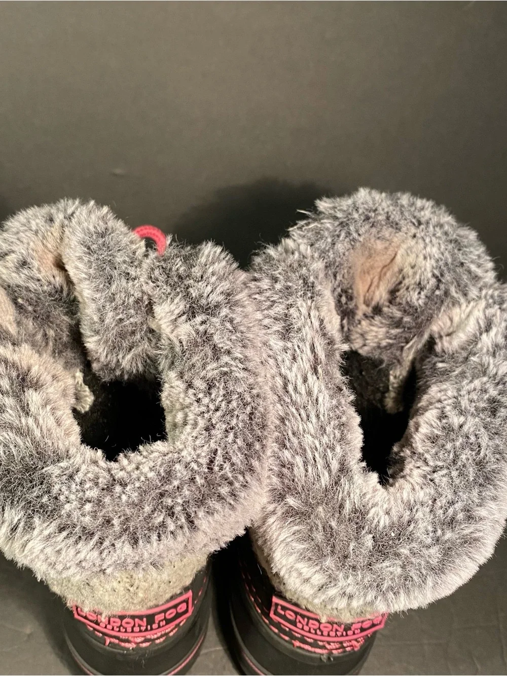 London Fog Girls Sz 13 Black and Pink Faux-Fur Trim Winter Boots
